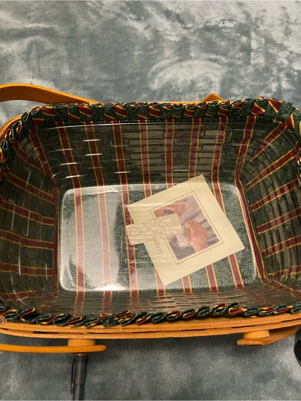 Longaberger 1997 basket combo holiday cheer 2 handles liner protector